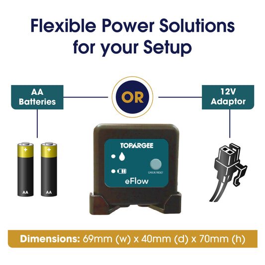 Flexible power solution options for Topargee Bluetooth Water Tank Gauge setup including battery and hardwire