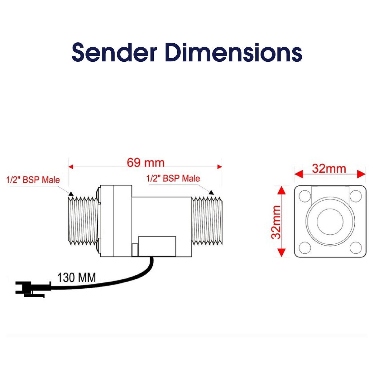 Topargee water tank gauge sender unit dimensions and specifications