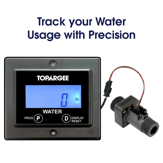 Topargee Flush Mount Water Tank Gauge and sender unit with text Track Your Water Usage with Precision for RV caravan and boat