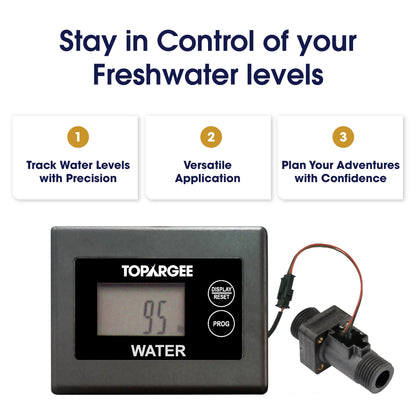 Topargee Surface Mount Water Tank Gauge display showing freshwater level monitoring stay in control
